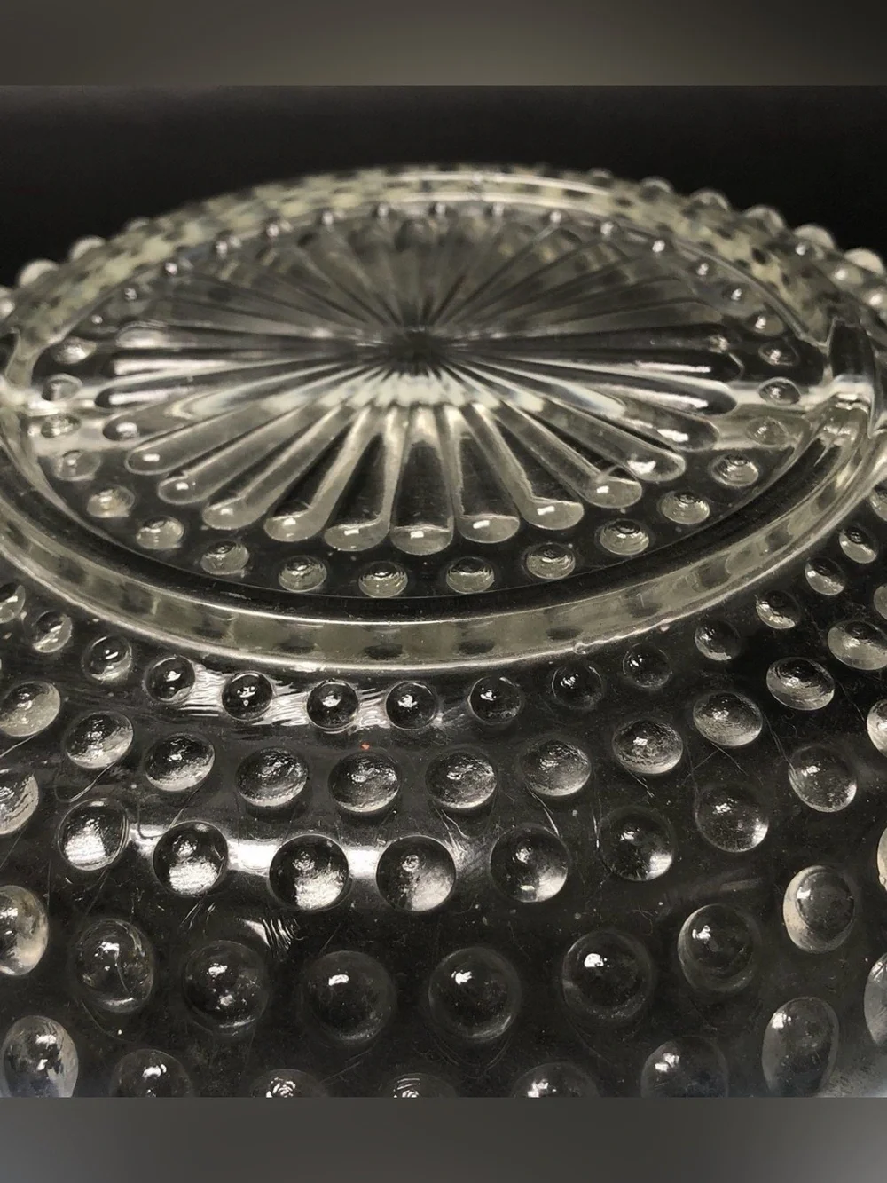Vtng Anchor Hocking Moonstone Hobnail Opalescent Divided Dish 7 3/4
